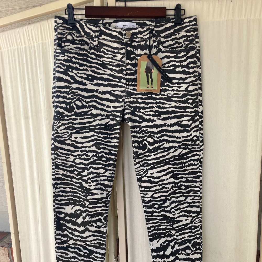 Mango Coated Zebra Pattern Skinny Jeans sz 10